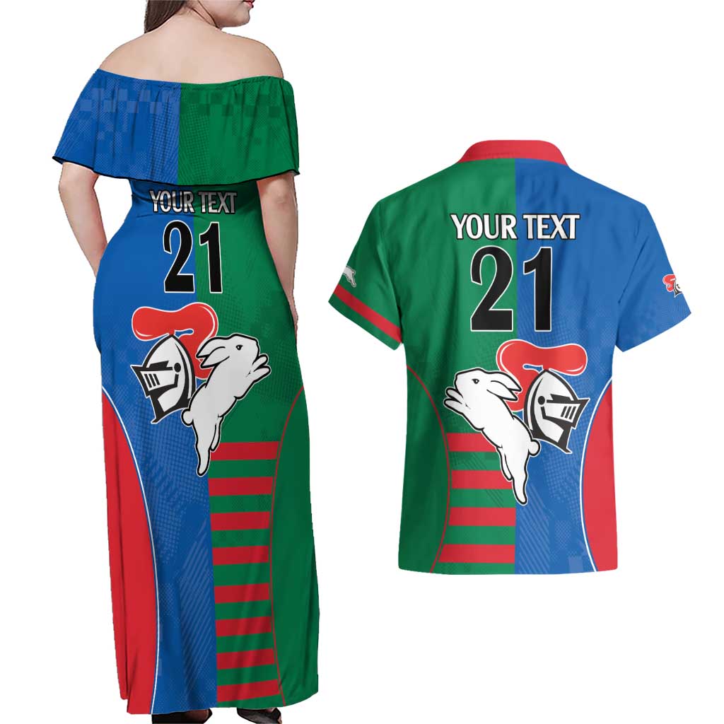 Custom Knights and Rabbitohs Rugby Couples Matching Off Shoulder Maxi Dress and Hawaiian Shirt Sporty Style