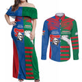 Custom Knights and Rabbitohs Rugby Couples Matching Off Shoulder Maxi Dress and Long Sleeve Button Shirt Sporty Style