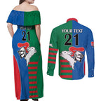 Custom Knights and Rabbitohs Rugby Couples Matching Off Shoulder Maxi Dress and Long Sleeve Button Shirt Sporty Style
