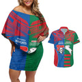 Custom Knights and Rabbitohs Rugby Couples Matching Off Shoulder Short Dress and Hawaiian Shirt Sporty Style