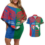 Custom Knights and Rabbitohs Rugby Couples Matching Off Shoulder Short Dress and Hawaiian Shirt Sporty Style
