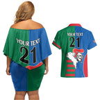 Custom Knights and Rabbitohs Rugby Couples Matching Off Shoulder Short Dress and Hawaiian Shirt Sporty Style