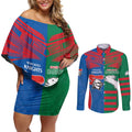 Custom Knights and Rabbitohs Rugby Couples Matching Off Shoulder Short Dress and Long Sleeve Button Shirt Sporty Style