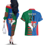 Custom Knights and Rabbitohs Rugby Couples Matching Off The Shoulder Long Sleeve Dress and Hawaiian Shirt Sporty Style