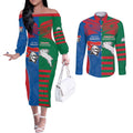 Custom Knights and Rabbitohs Rugby Couples Matching Off The Shoulder Long Sleeve Dress and Long Sleeve Button Shirt Sporty Style