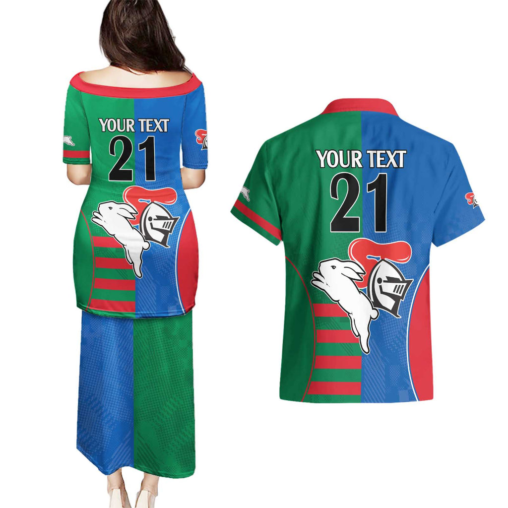 Custom Knights and Rabbitohs Rugby Couples Matching Puletasi and Hawaiian Shirt Sporty Style