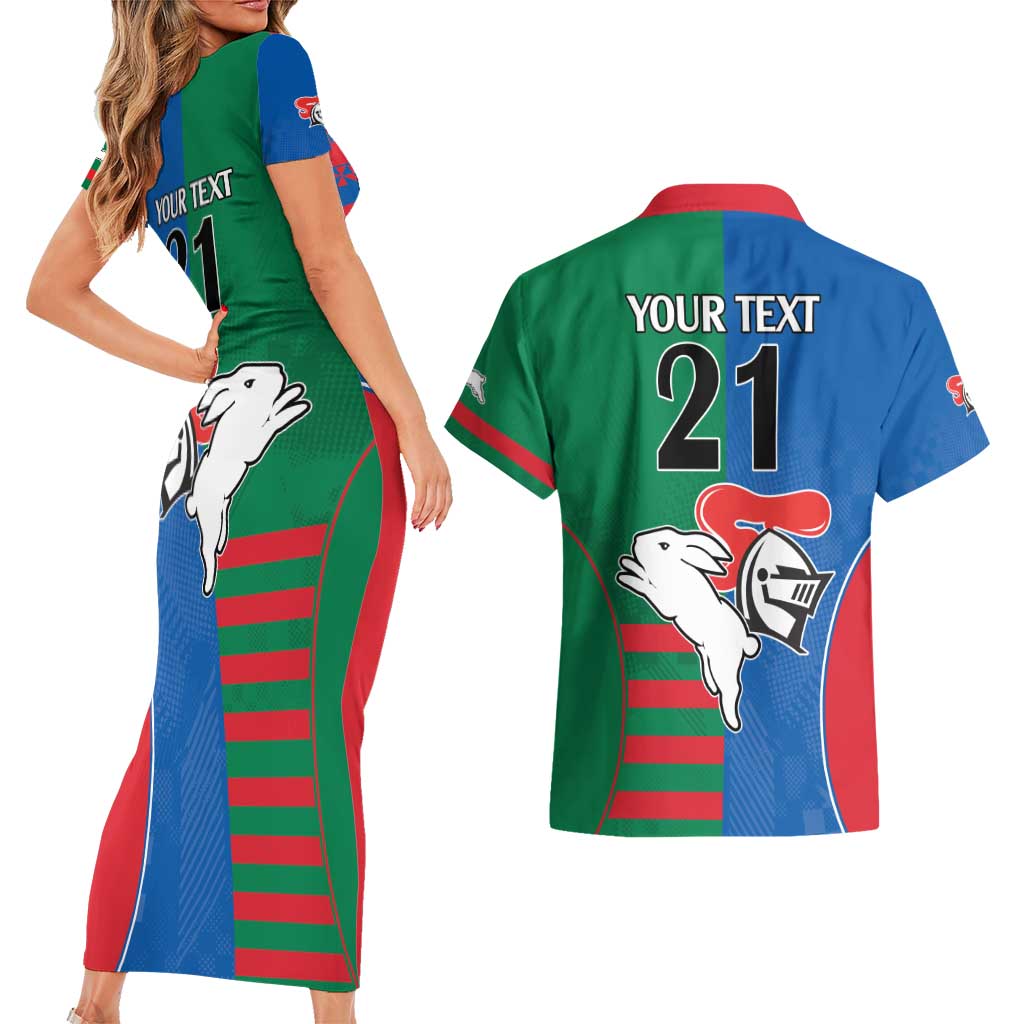 Custom Knights and Rabbitohs Rugby Couples Matching Short Sleeve Bodycon Dress and Hawaiian Shirt Sporty Style