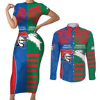 Custom Knights and Rabbitohs Rugby Couples Matching Short Sleeve Bodycon Dress and Long Sleeve Button Shirt Sporty Style
