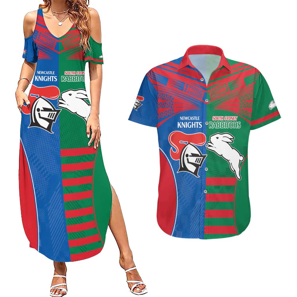 Custom Knights and Rabbitohs Rugby Couples Matching Summer Maxi Dress and Hawaiian Shirt Sporty Style