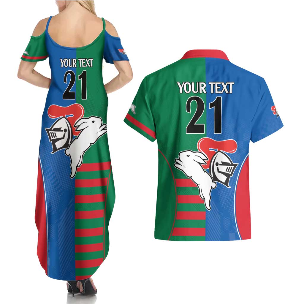 Custom Knights and Rabbitohs Rugby Couples Matching Summer Maxi Dress and Hawaiian Shirt Sporty Style