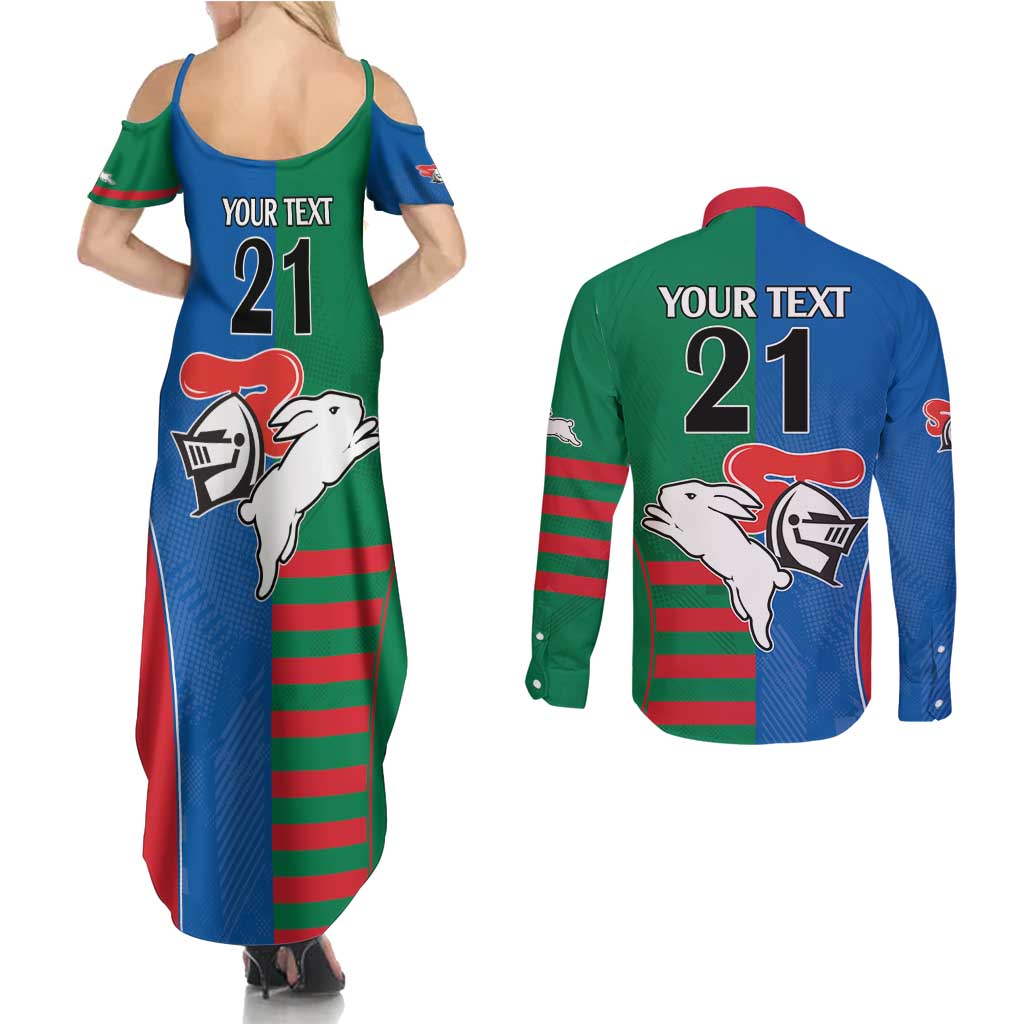 Custom Knights and Rabbitohs Rugby Couples Matching Summer Maxi Dress and Long Sleeve Button Shirt Sporty Style