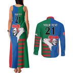Custom Knights and Rabbitohs Rugby Couples Matching Tank Maxi Dress and Long Sleeve Button Shirt Sporty Style