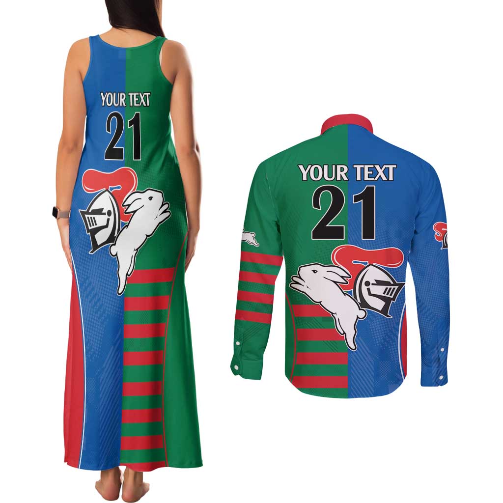 Custom Knights and Rabbitohs Rugby Couples Matching Tank Maxi Dress and Long Sleeve Button Shirt Sporty Style