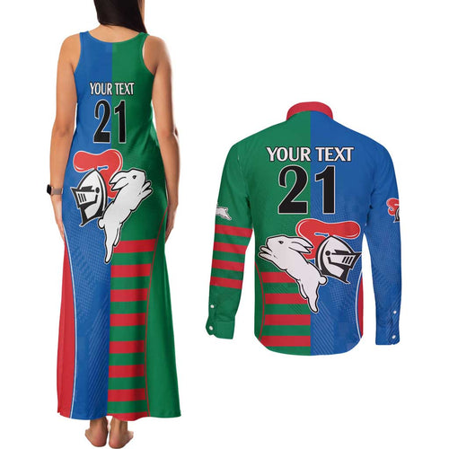 Custom Knights and Rabbitohs Rugby Couples Matching Tank Maxi Dress and Long Sleeve Button Shirt Sporty Style