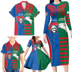 Custom Knights and Rabbitohs Rugby Family Matching Long Sleeve Bodycon Dress and Hawaiian Shirt Sporty Style