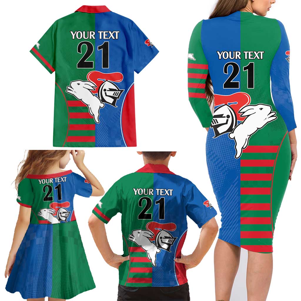 Custom Knights and Rabbitohs Rugby Family Matching Long Sleeve Bodycon Dress and Hawaiian Shirt Sporty Style