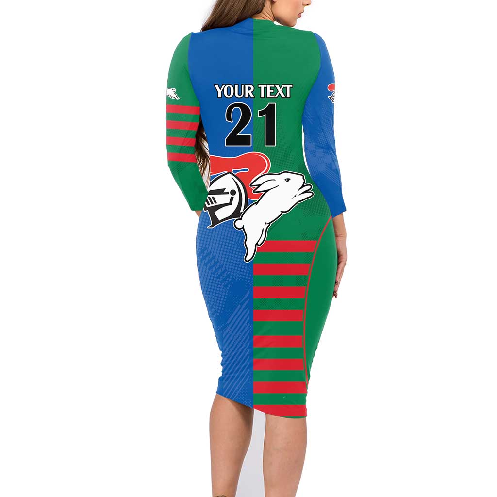 Custom Knights and Rabbitohs Rugby Family Matching Long Sleeve Bodycon Dress and Hawaiian Shirt Sporty Style
