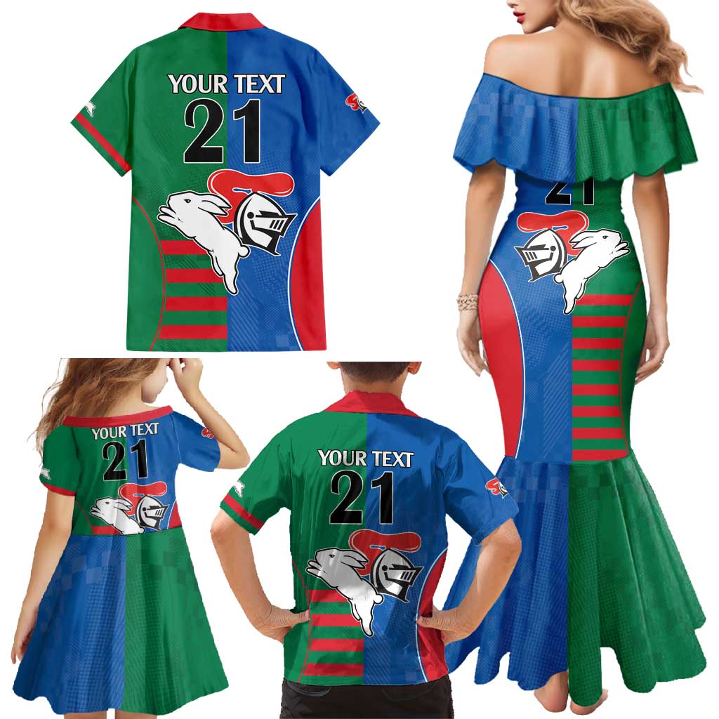 Custom Knights and Rabbitohs Rugby Family Matching Mermaid Dress and Hawaiian Shirt Sporty Style