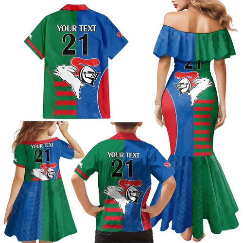 Custom Knights and Rabbitohs Rugby Family Matching Mermaid Dress and Hawaiian Shirt Sporty Style
