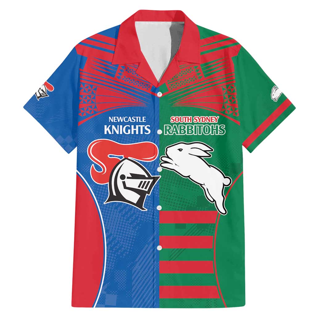 Custom Knights and Rabbitohs Rugby Family Matching Mermaid Dress and Hawaiian Shirt Sporty Style