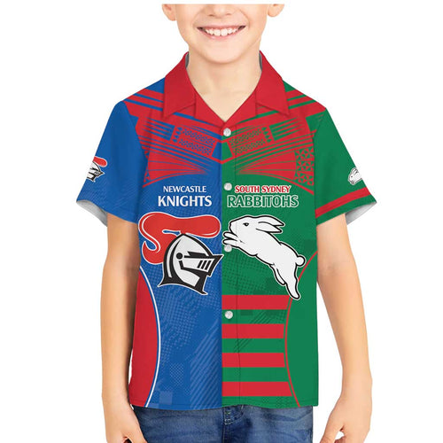 Custom Knights and Rabbitohs Rugby Family Matching Mermaid Dress and Hawaiian Shirt Sporty Style