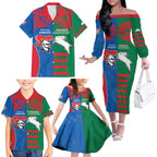 Custom Knights and Rabbitohs Rugby Family Matching Off The Shoulder Long Sleeve Dress and Hawaiian Shirt Sporty Style