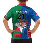 Custom Knights and Rabbitohs Rugby Family Matching Off The Shoulder Long Sleeve Dress and Hawaiian Shirt Sporty Style