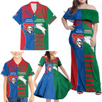 Custom Knights and Rabbitohs Rugby Family Matching Off Shoulder Maxi Dress and Hawaiian Shirt Sporty Style