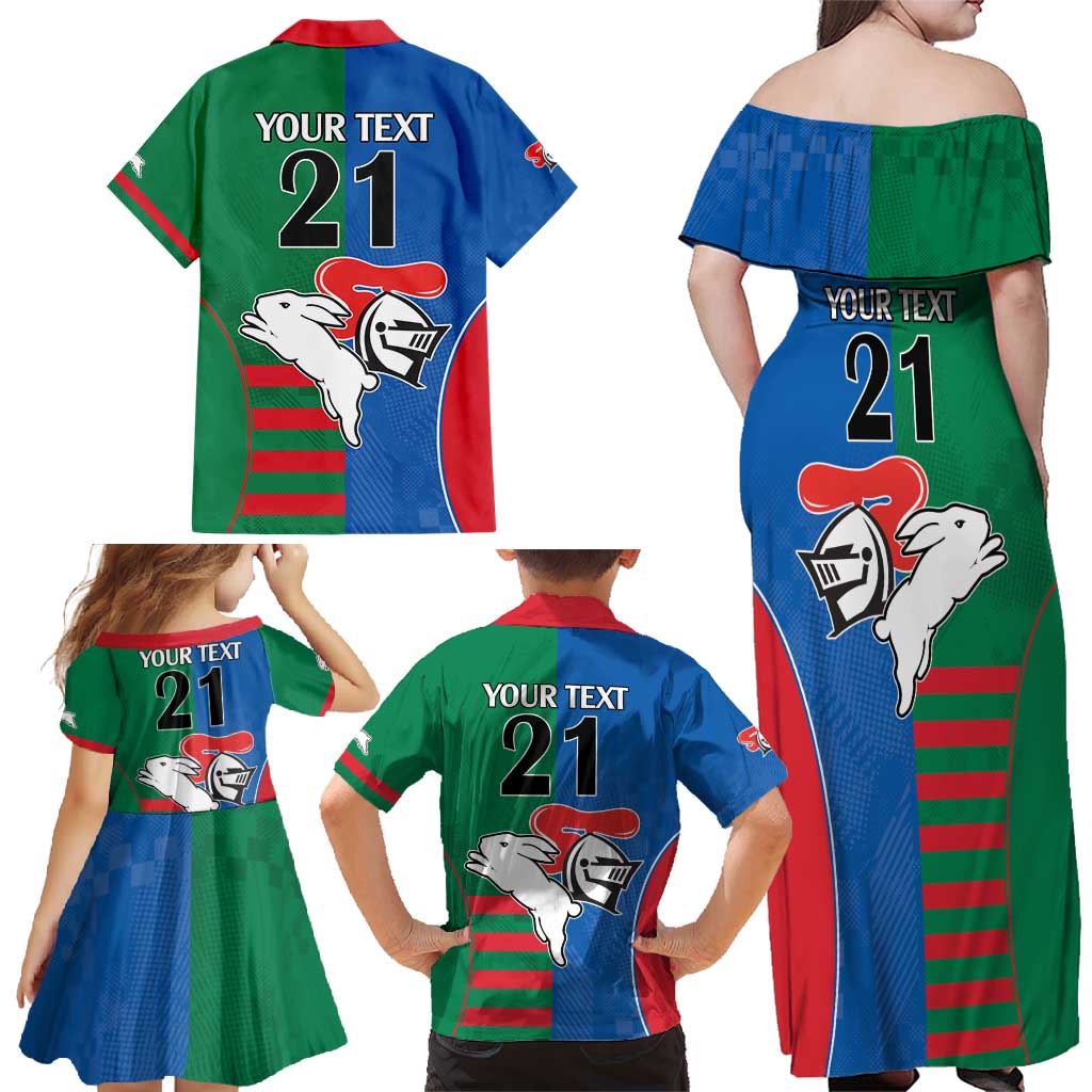 Custom Knights and Rabbitohs Rugby Family Matching Off Shoulder Maxi Dress and Hawaiian Shirt Sporty Style