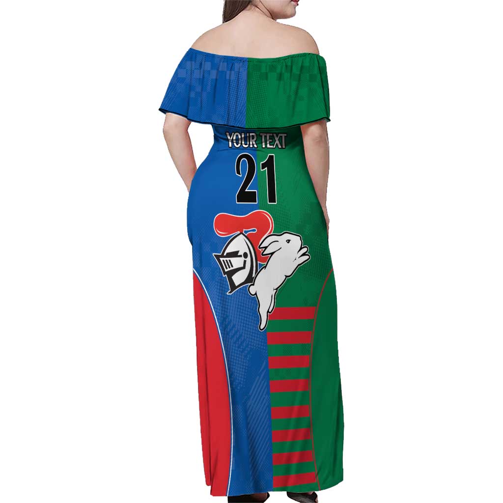 Custom Knights and Rabbitohs Rugby Family Matching Off Shoulder Maxi Dress and Hawaiian Shirt Sporty Style