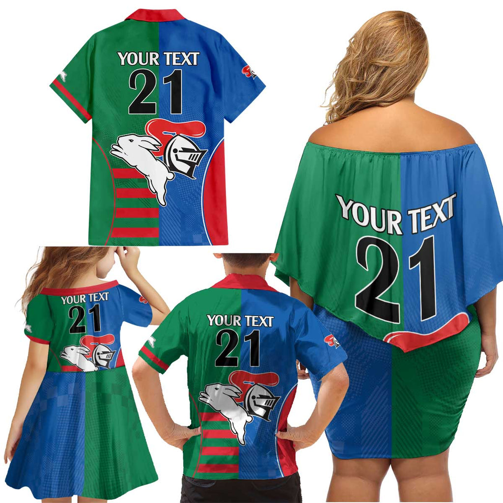 Custom Knights and Rabbitohs Rugby Family Matching Off Shoulder Short Dress and Hawaiian Shirt Sporty Style