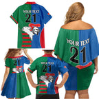 Custom Knights and Rabbitohs Rugby Family Matching Off Shoulder Short Dress and Hawaiian Shirt Sporty Style
