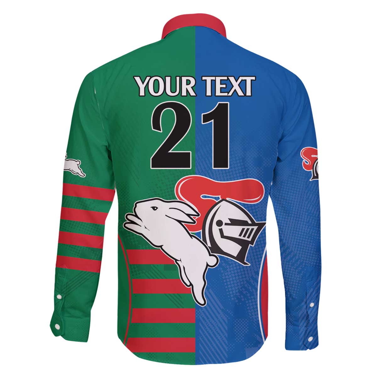 Custom Knights and Rabbitohs Rugby Family Matching Off Shoulder Short Dress and Hawaiian Shirt Sporty Style