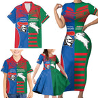 Custom Knights and Rabbitohs Rugby Family Matching Short Sleeve Bodycon Dress and Hawaiian Shirt Sporty Style