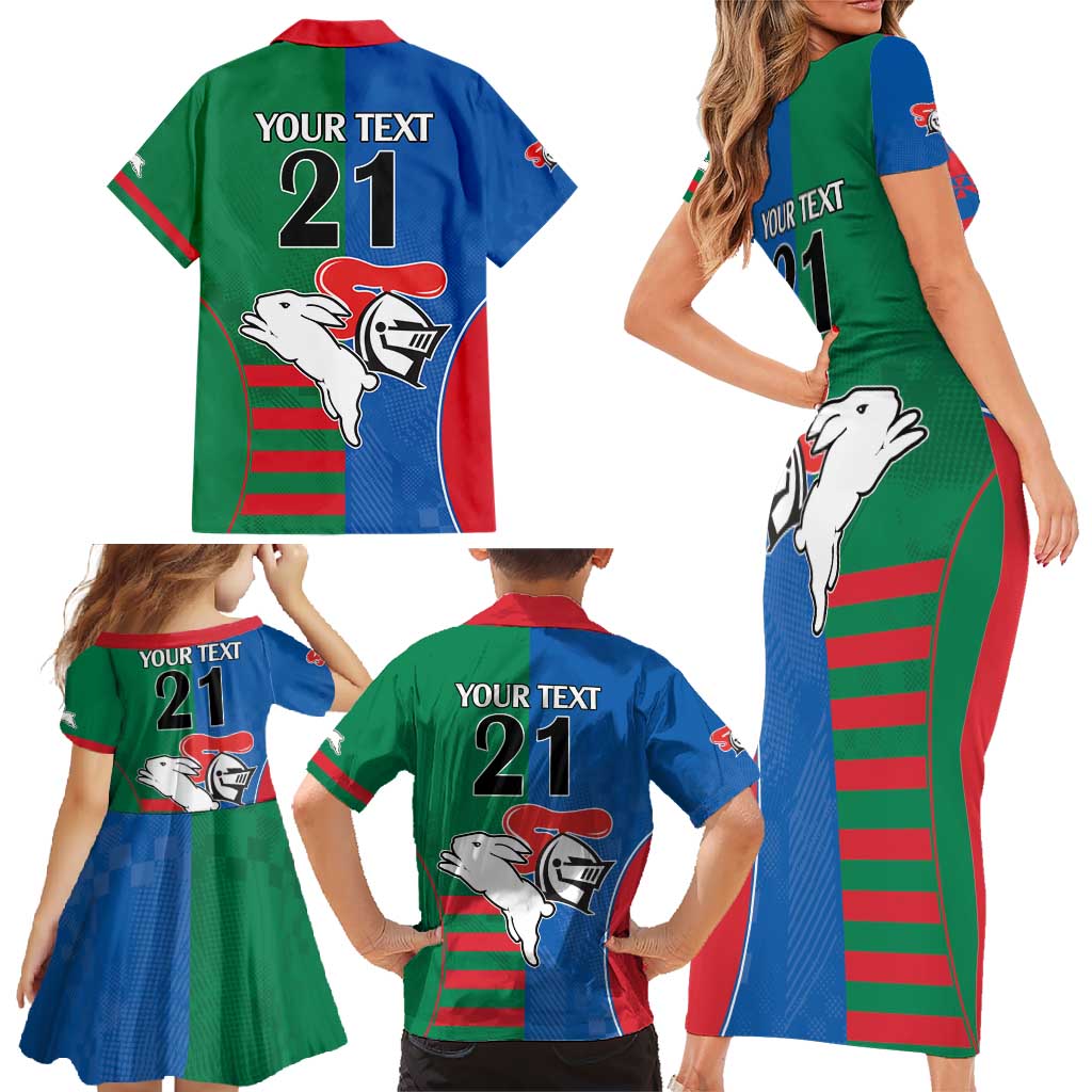 Custom Knights and Rabbitohs Rugby Family Matching Short Sleeve Bodycon Dress and Hawaiian Shirt Sporty Style