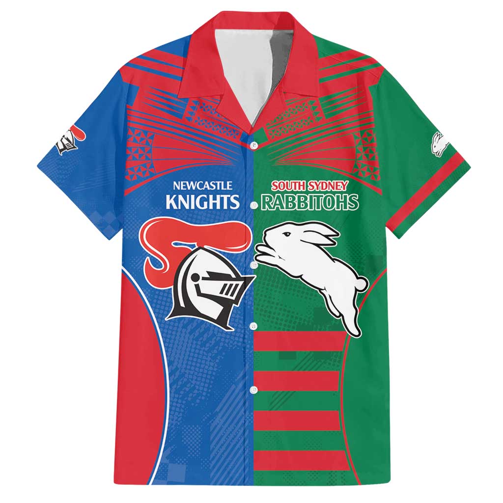 Custom Knights and Rabbitohs Rugby Family Matching Short Sleeve Bodycon Dress and Hawaiian Shirt Sporty Style