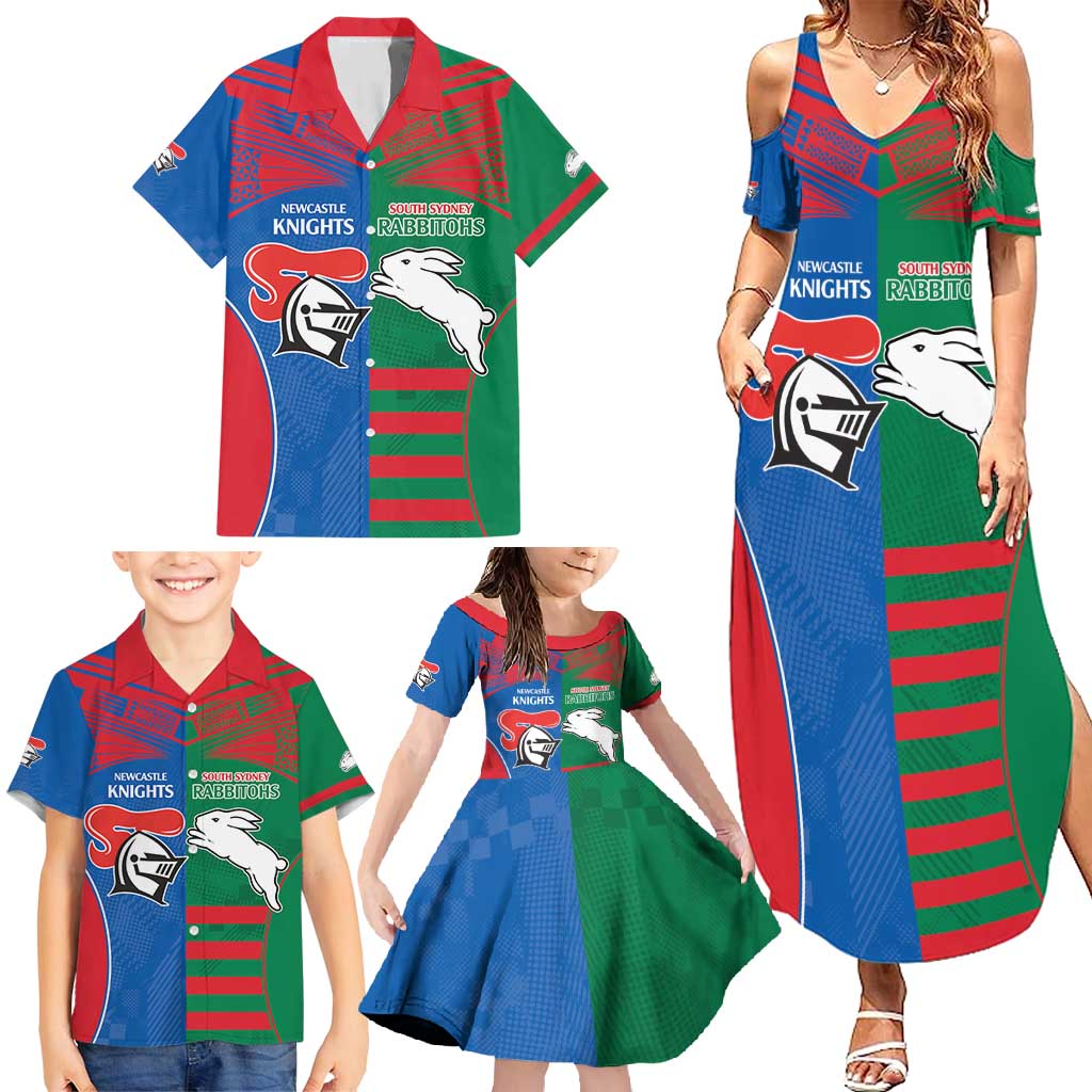 Custom Knights and Rabbitohs Rugby Family Matching Summer Maxi Dress and Hawaiian Shirt Sporty Style