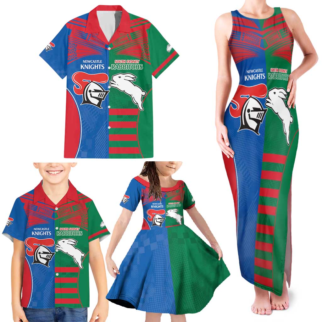 Custom Knights and Rabbitohs Rugby Family Matching Tank Maxi Dress and Hawaiian Shirt Sporty Style