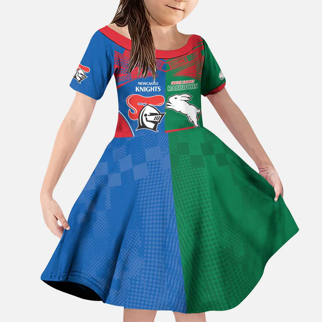 Custom Knights and Rabbitohs Rugby Kid Short Sleeve Dress Sporty Style