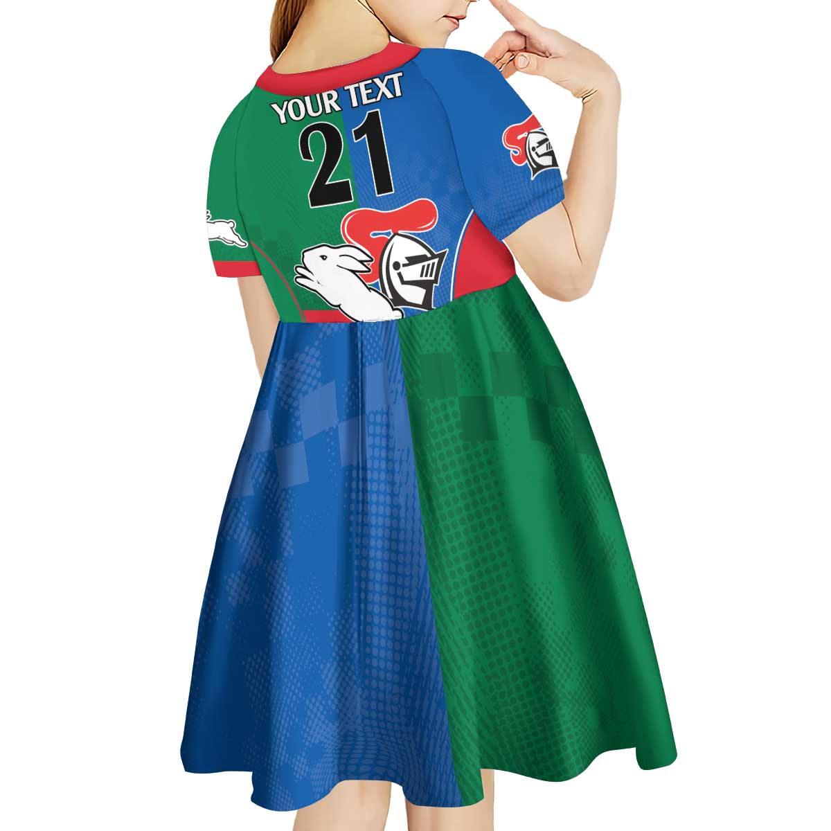 Custom Knights and Rabbitohs Rugby Kid Short Sleeve Dress Sporty Style