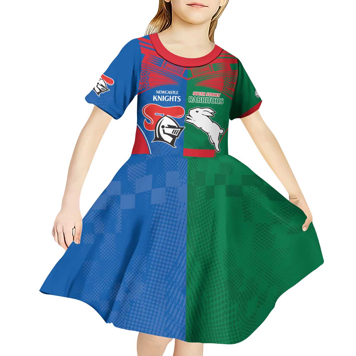 Custom Knights and Rabbitohs Rugby Kid Short Sleeve Dress Sporty Style