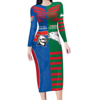 Custom Knights and Rabbitohs Rugby Long Sleeve Bodycon Dress Sporty Style