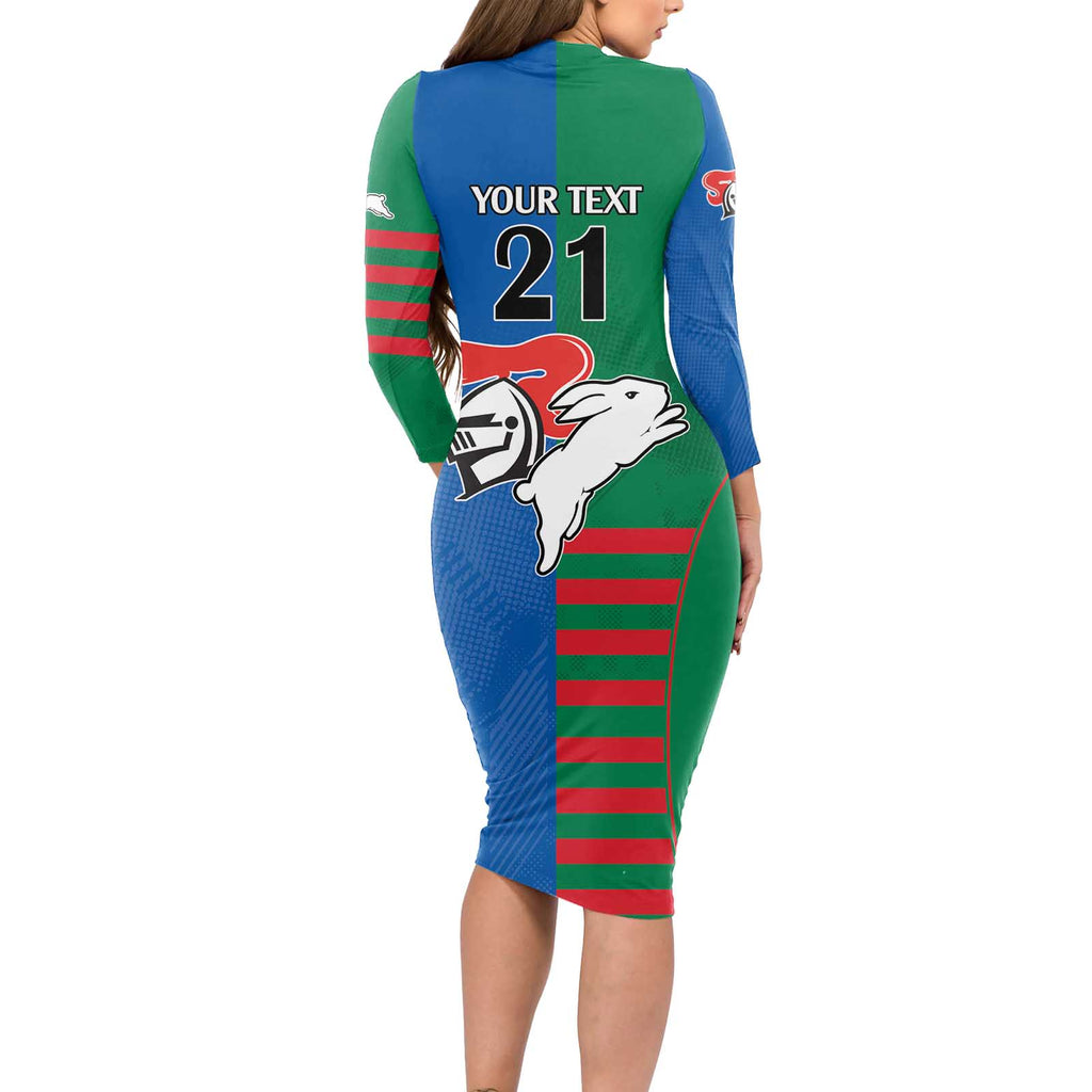 Custom Knights and Rabbitohs Rugby Long Sleeve Bodycon Dress Sporty Style
