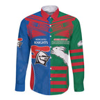 Custom Knights and Rabbitohs Rugby Long Sleeve Button Shirt Sporty Style