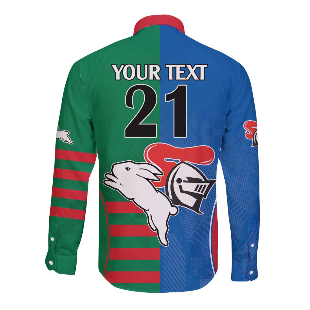 Custom Knights and Rabbitohs Rugby Long Sleeve Button Shirt Sporty Style