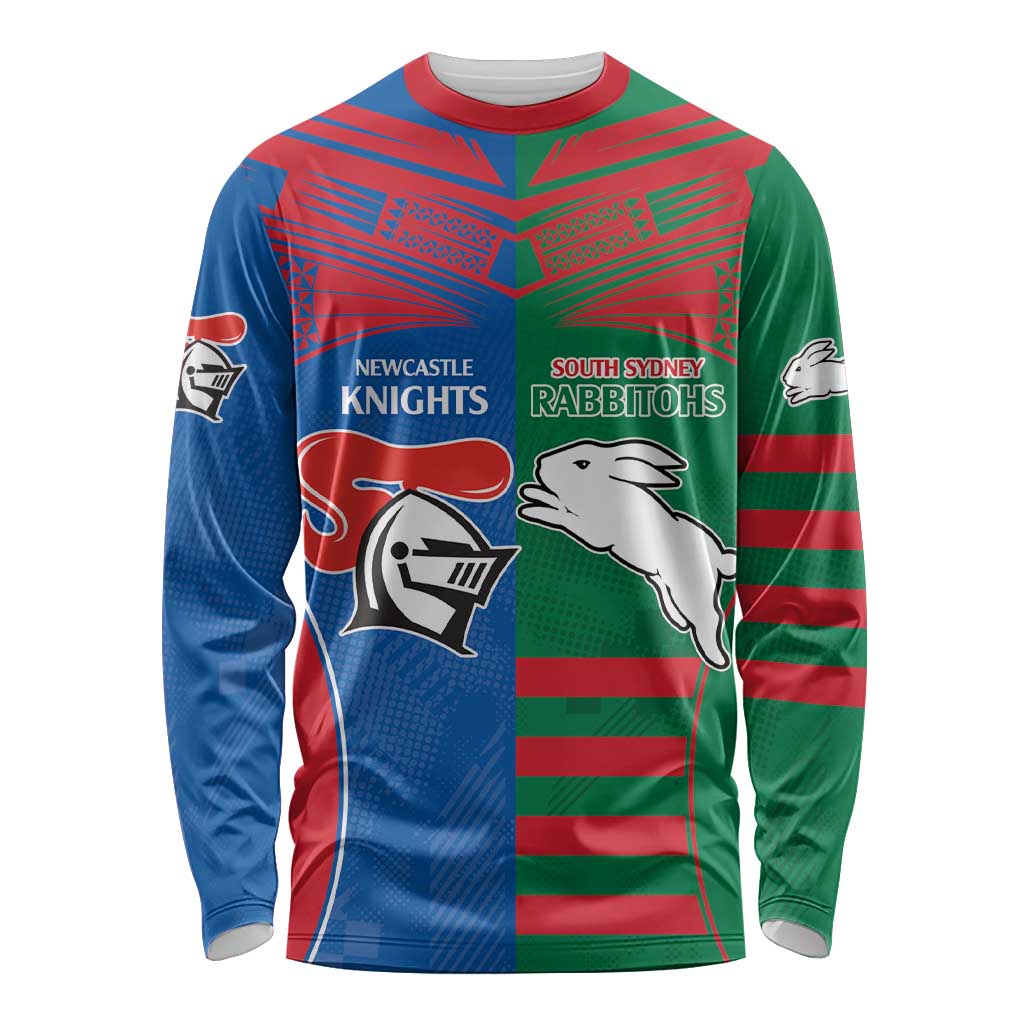 Custom Knights and Rabbitohs Rugby Long Sleeve Shirt Sporty Style