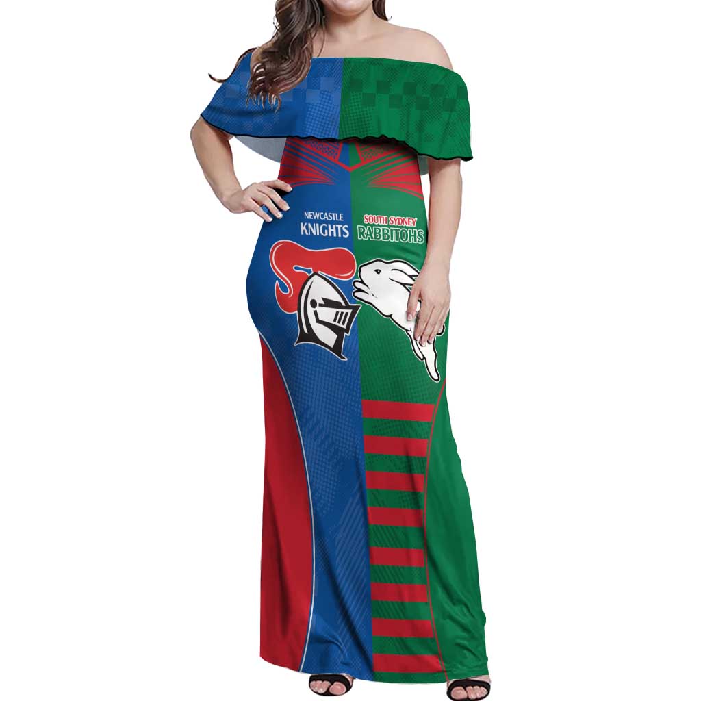 Custom Knights and Rabbitohs Rugby Off Shoulder Maxi Dress Sporty Style