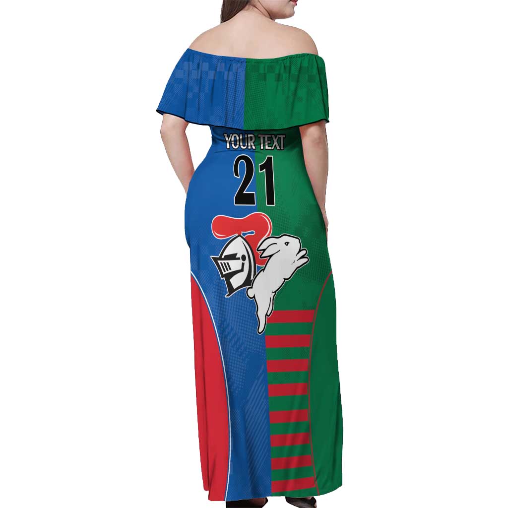 Custom Knights and Rabbitohs Rugby Off Shoulder Maxi Dress Sporty Style