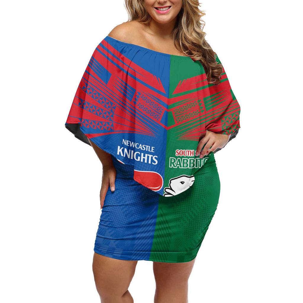 Custom Knights and Rabbitohs Rugby Off Shoulder Short Dress Sporty Style