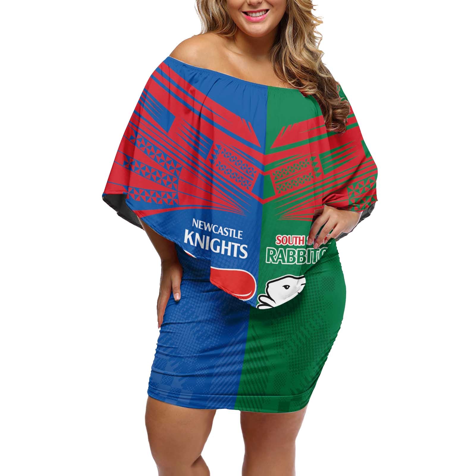 Custom Knights and Rabbitohs Rugby Off Shoulder Short Dress Sporty Style